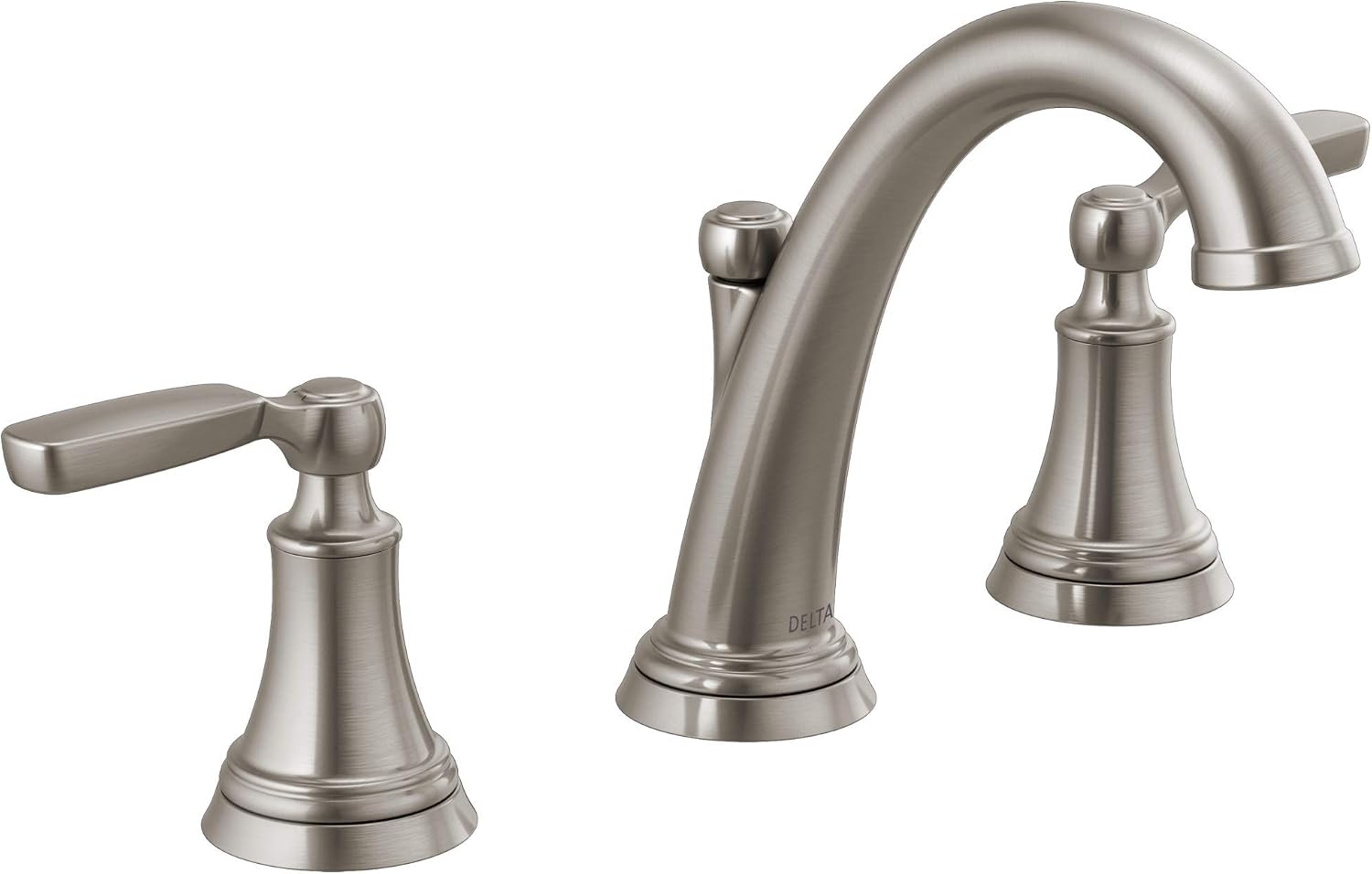 Delta Woodhurst Brushed Nickel Bathroom Faucet 3 Hole, 8 Inch Widespread Bathroom Sink Faucet for Vanity, Metal Push-Pop Drain Assembly, Stainless 3532LF-SS