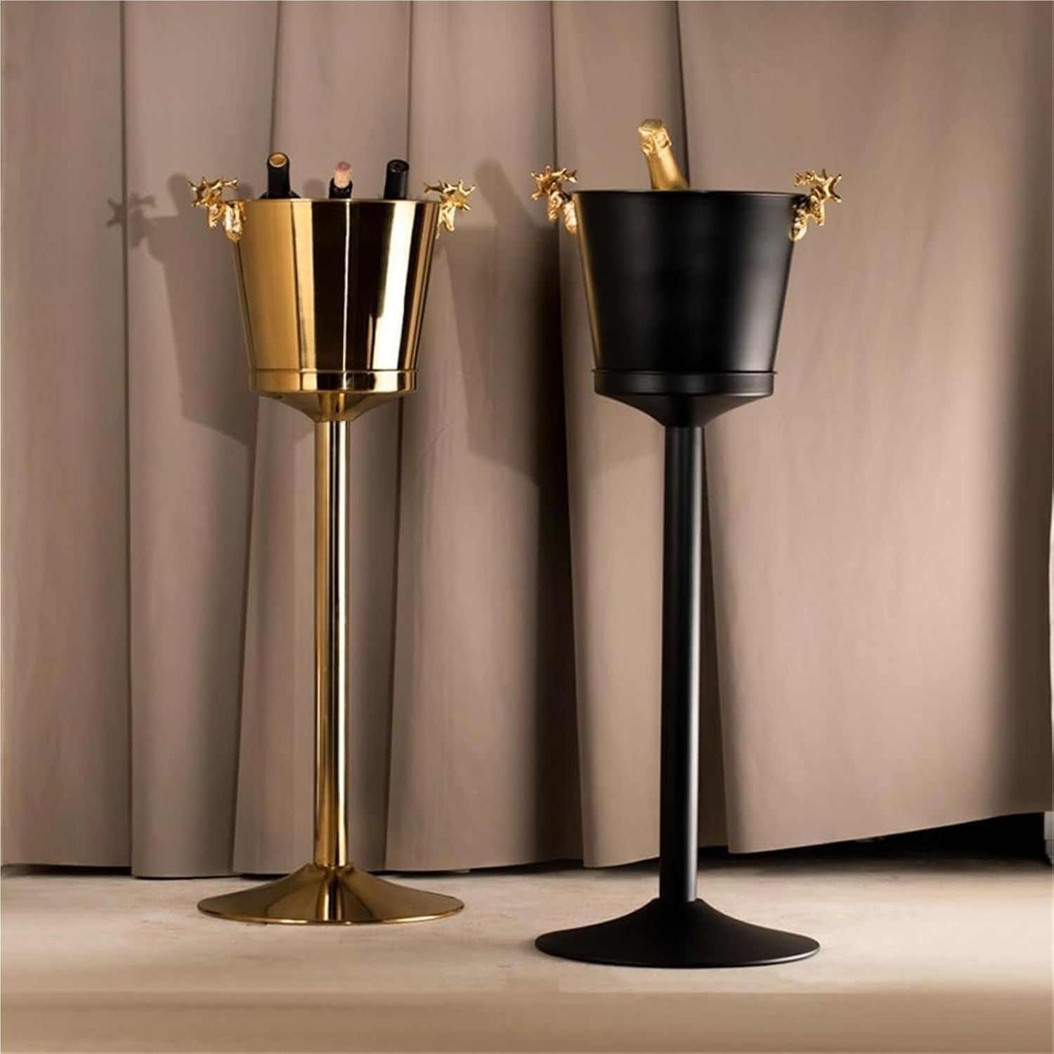 Ice Bucket with Stand， Stainless Steel Bucket Wine Chiller On Stand Tall for Party Bar KTV BBQ Home(Gold)
