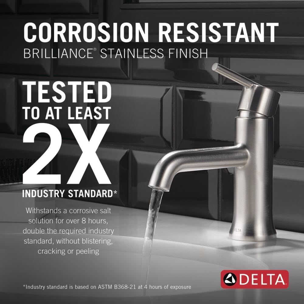 Delta Faucet Trinsic Single Hole Bathroom Faucet Brushed Nickel, Single Handle Bathroom Faucet, Metal Drain Assembly, Stainless 559LF-SSMPU