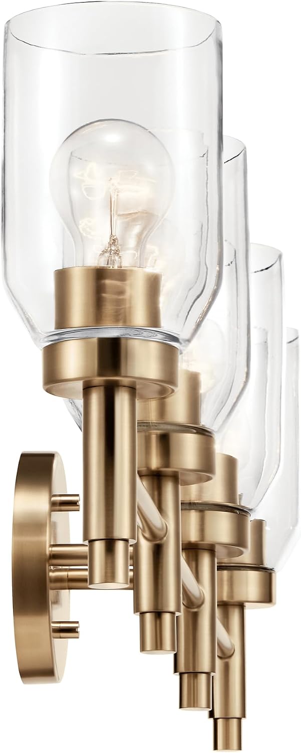 Kichler Madden 4-Light Bathroom Vanity Light Fixture with Clear Glass Shades in Champagne Bronze, Modern Wall Mount for Single or Double Vanity Over Mirror (10.5' x 34'), 55186CPZ