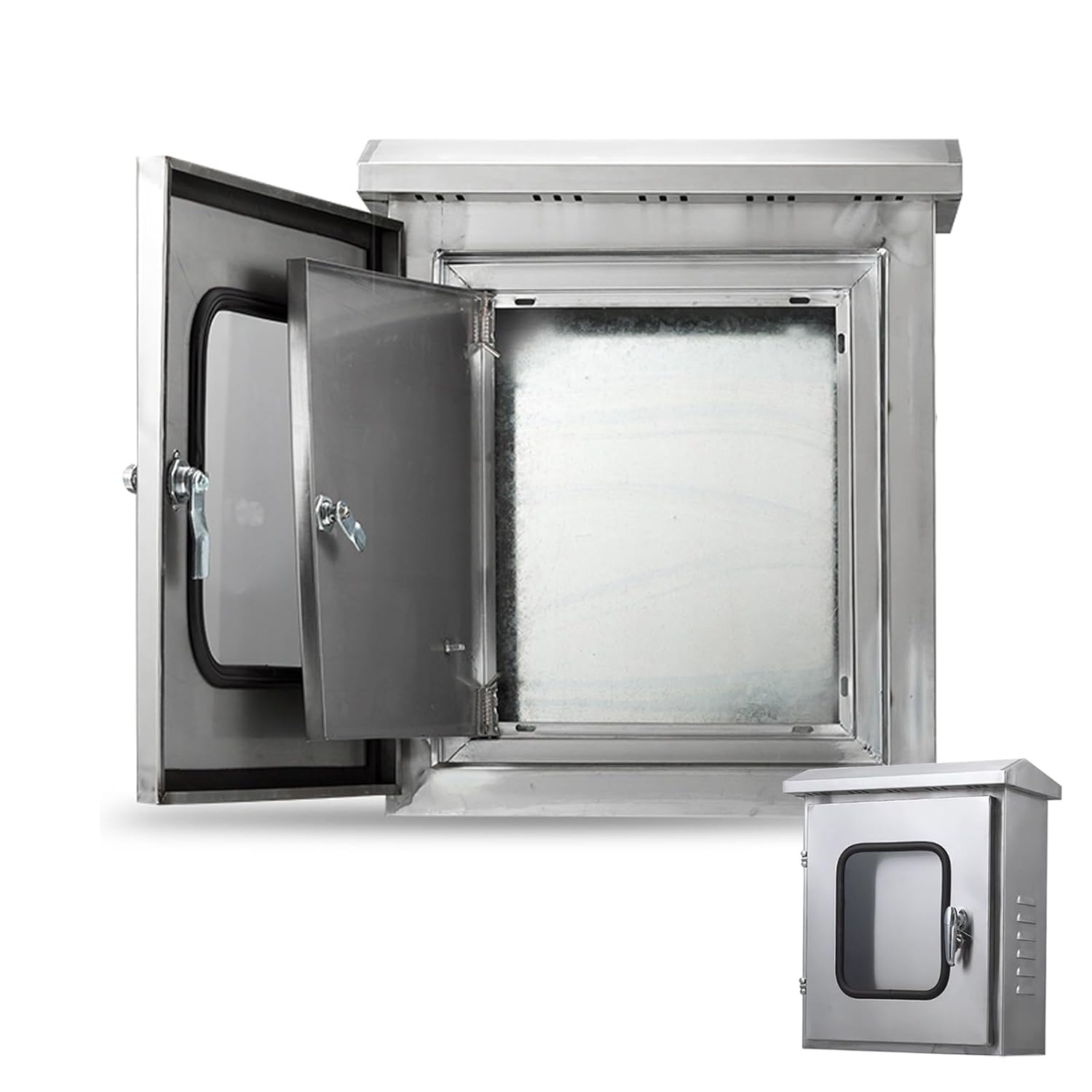 Electrical Junction Box with Double Doors, Stainless Steel Electrical Distribution Enclosure with Mounting Base Plate and Viewing Window, for Industrial/Commercial Installation(50x60x25cm)