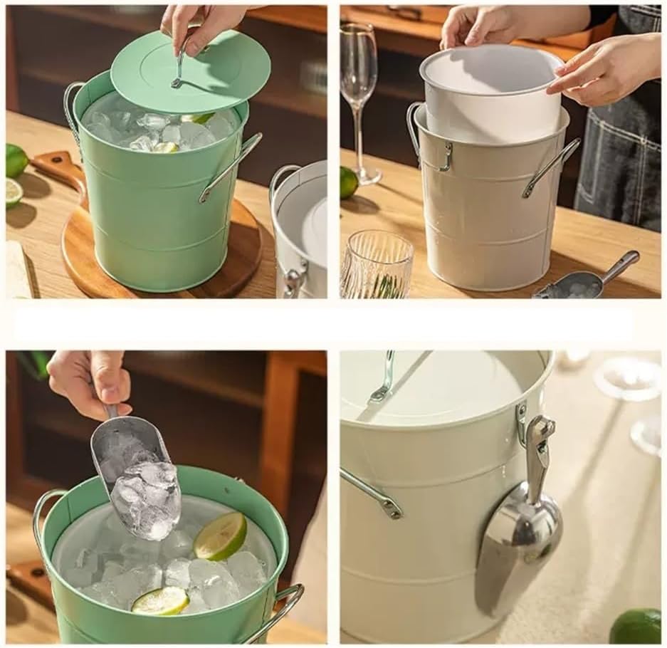 Iice Bucket, 3.5 Liter Double Wall Ice Bucket Insulated Ice Buckets with Lid and Scoop Thickened metal Ice Buckets , Party Beverage Tub for Home Kitchen Parties Cocktail Bar ,Ice Bucket for Parties(Gr