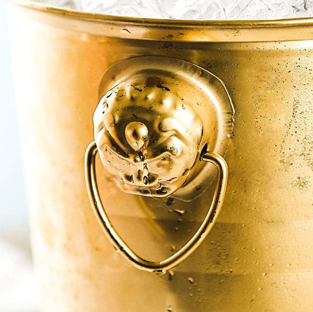 Thickened Stainless Steel Ice Bucket Portable Ice Bucket Hotel Bucket Champagne Bucket Drink Bucket Party Activities and Camping Tableware Ice Bucket Kits, Gold (C)