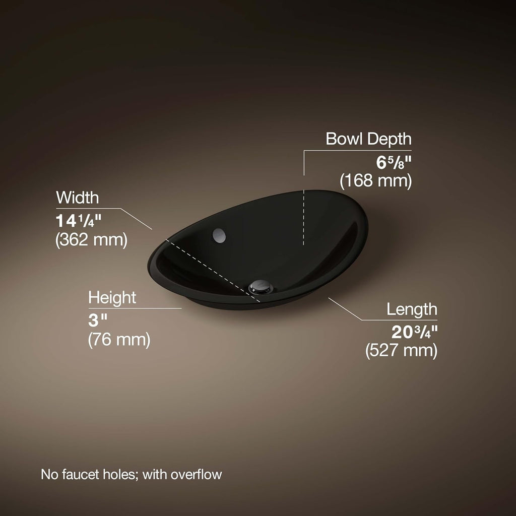 KOHLER K-5403-P5-7 Iron Plains Wading Pool Oval Bathroom Sink with Iron Black Painted Underside, Black Black