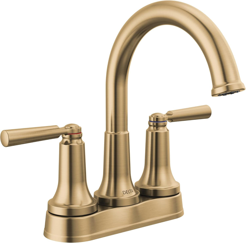 Delta Faucet Saylor Gold Bathroom Faucet, Bathroom Sink Faucet, Centerset Bathroom Faucet for Bathroom Sink, Diamond Seal Technology, Metal Drain Assembly, Champagne Bronze 2535-CZMPU-DST