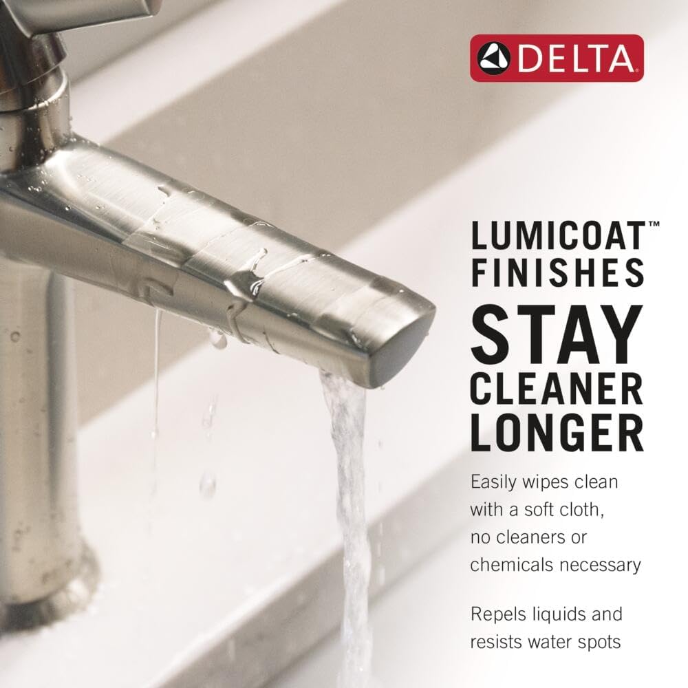 Delta Tetra Chrome Bathroom Faucet 1 Hole, Single Hole Bathroom Sink Faucet for Vanity, Metal Push-Pop Drain Assembly, Lumicoat Chrome 589-PR-DST