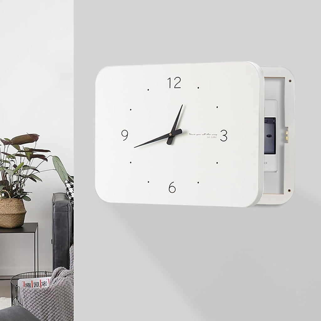 Electrical Panel Cover Wood Breaker Box Cover with Clock, White Electrical Panel Cover Decorative Wall, Detachable Distribution Cover Wall Hanging, for Farmhouse(Style1,WXL-45 x 35CM-17.7x13.8')