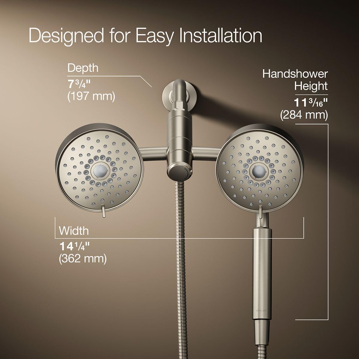 KOHLER 23219-BN Purist 2-in-1 Multi Function Shower Kit with SHOWERHEAD & HAND SHOWER, Full Coverage & Rotating Rail, Vibrant Brushed Nickel, 2.5 GPM