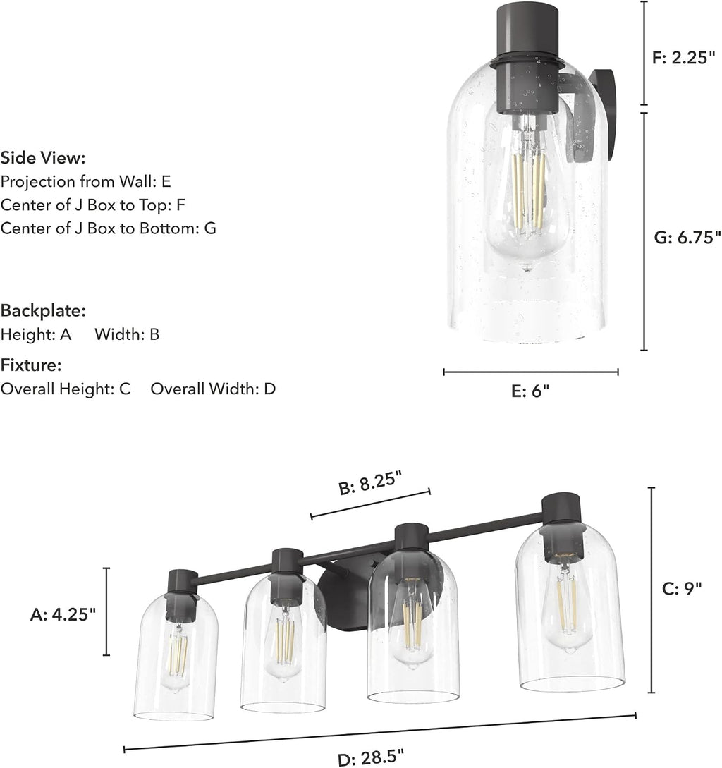 Hunter - Lochemeade 4-light Noble Bronze, Medium Size Vanity Light, Dimmable, for Bedrooms, Kitchens, Foyers, Bathrooms - 19713
