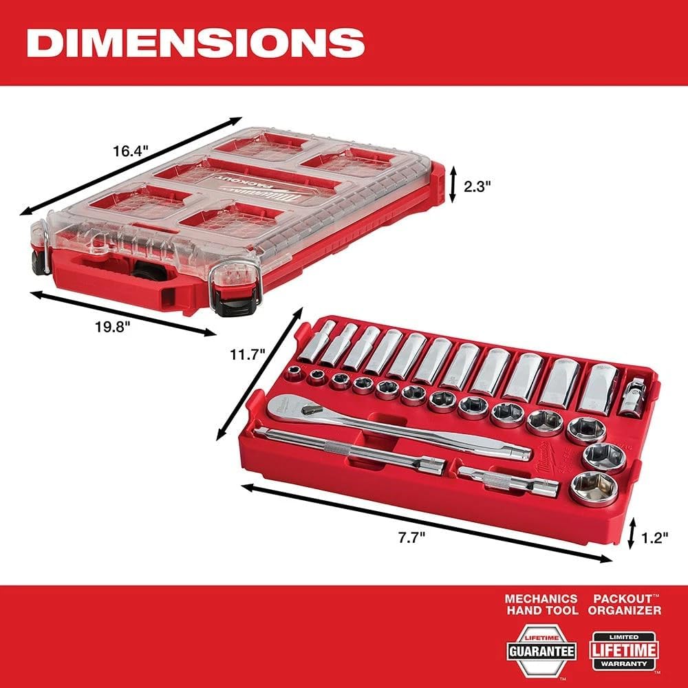 4822-9481 3/8' Ratchet SAE Mechanics Tool Set w/Packout Case - 28pc For Milwaukee 4822-9481 3/8' Ratchet SAE Mechanics Tool Set w/Packout Case - 28pc