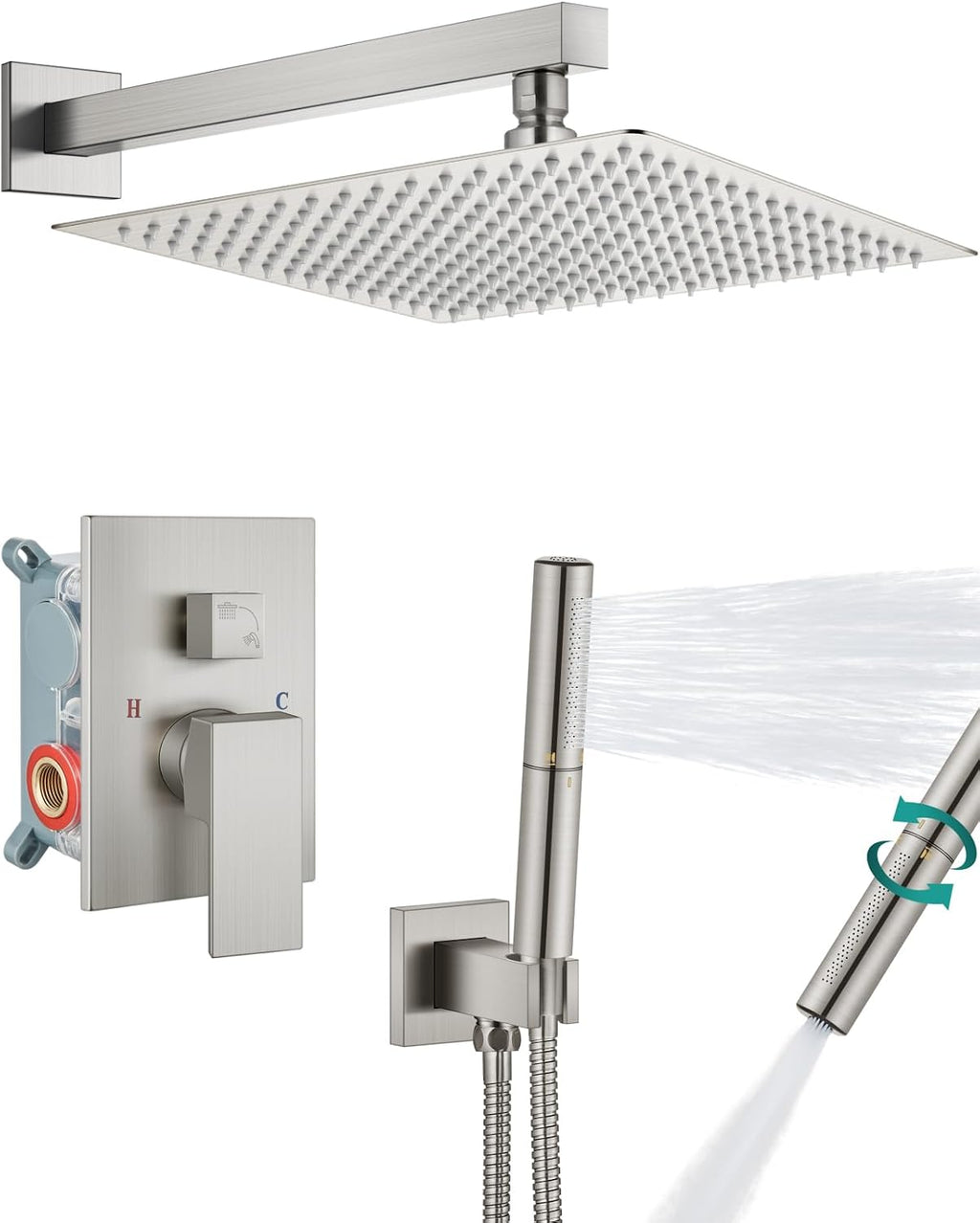Aolemi Shower Faucet Set, High Pressure Shower System with 2-in-1 Handheld Sprayer, Wall Mount Fixture Combo with Rough-in Valve, 16 Inch Shower Head, Brushed Nickel