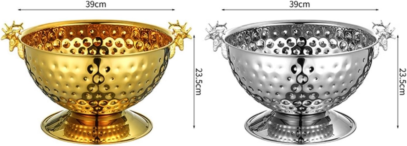 Ice Bucket Deer Head Stainless Steel Ice Bucket Champagne Basin Decorative Pail for Parties(Gold)