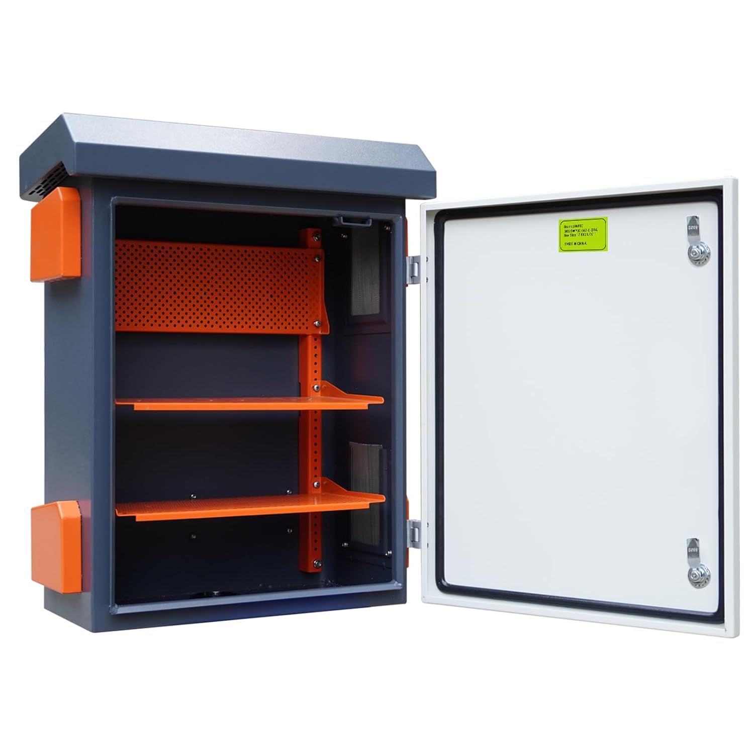 Metal Nema Enclosure with Rain Hood Weatherproof Junction Electric Breaker Box with Fan-Vent Design Electrical Cabinet with Mounting Track Hole in Back 20X24X12