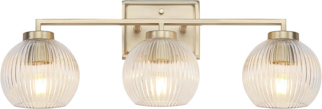 Elliott 3-Light Vanity Light in Brushed Champagne Bronze with Ribbed Clear Shade