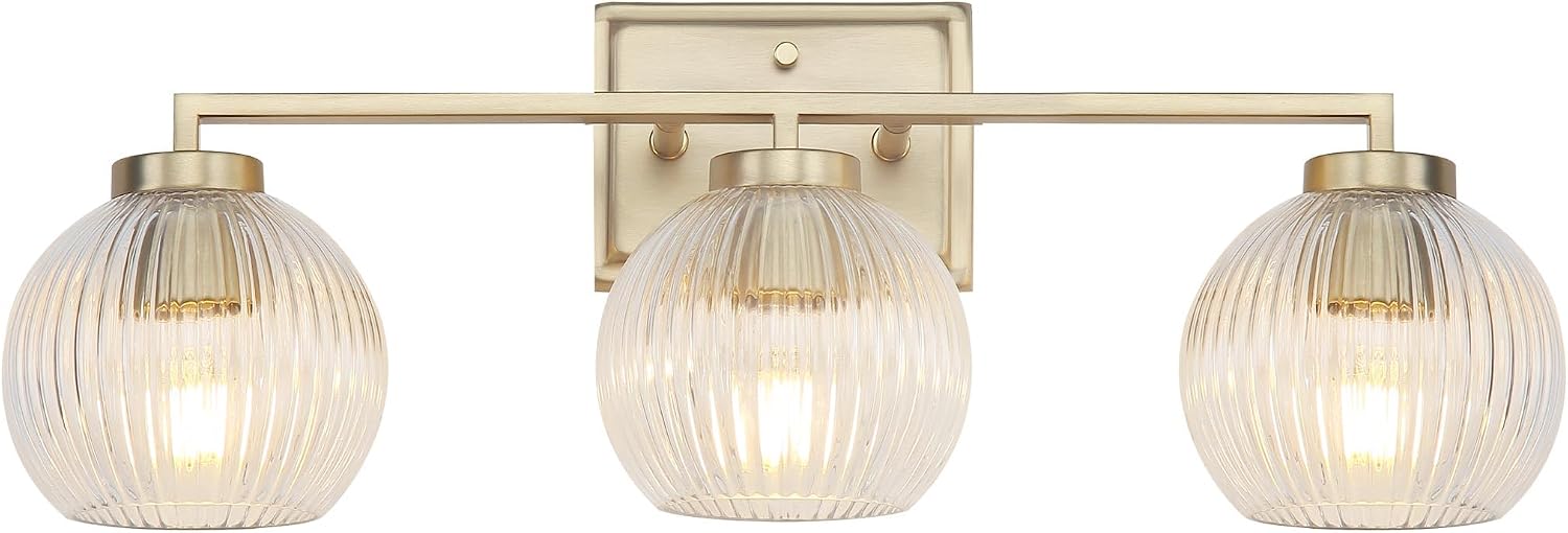 Elliott 3-Light Vanity Light in Brushed Champagne Bronze with Ribbed Clear Shade