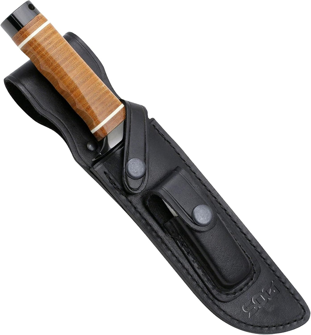 SOG Bowie 2.0 Fixed Blade Knife-Tactical Knife with 6.4 Inch Blade, Hunting Knife with Hard Case TiNi Coating and AUS-8 Steel, Leather Knife Sheath (S1T-L),Brown