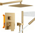 BESy Bathroom Shower System Rain Shower Head Shower Faucet Fixture | 12 Inch Rainfall Shower Head and Handle Set Wall Mounted Shower Mixer Valve Brushed Gold