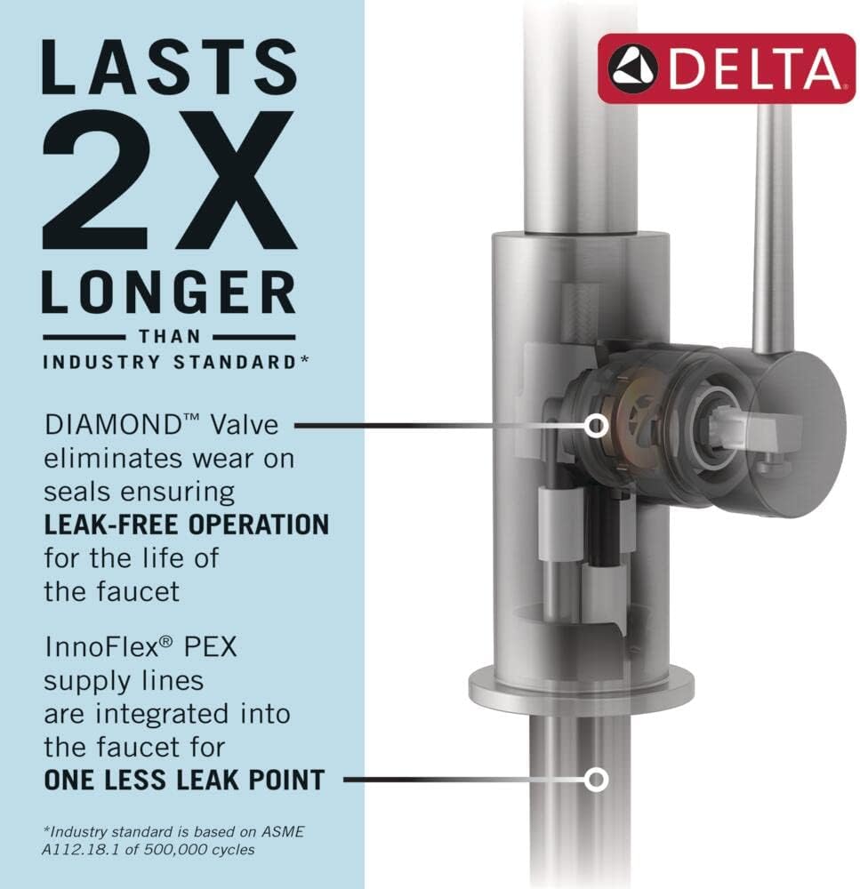 Delta Faucet Ashlyn Single Hole Bathroom Faucet Brushed Nickel, Single Handle Bathroom Faucet, Diamond Seal Technology, Metal Drain Assembly, Stainless 564-SSMPU-DST
