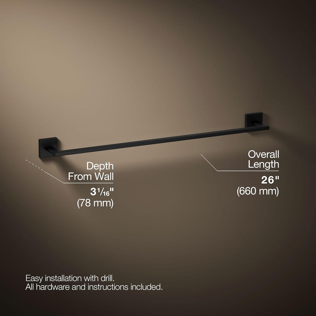 Kohler 23285-BL Square 24' Towel bar, Matte Black