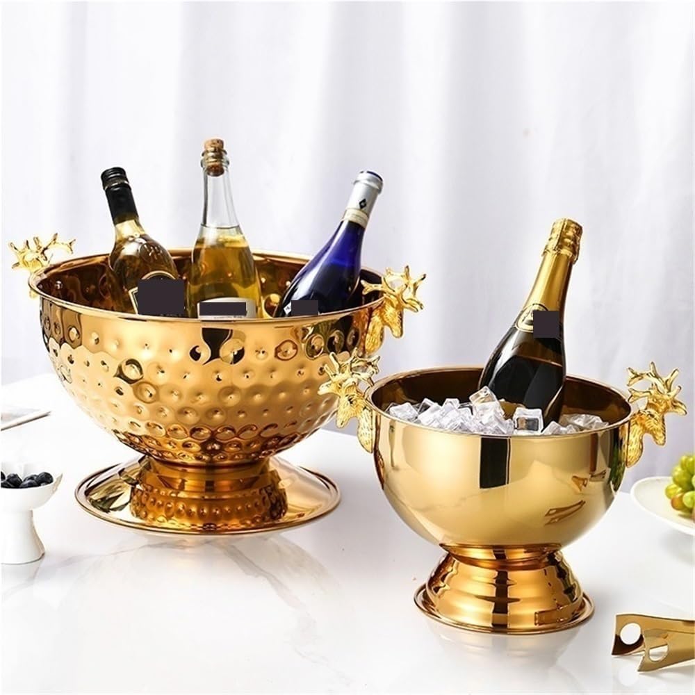 Large Champagne Bucket with Handle, Stainless Steel Ice Bucket for Parties and Bars, Beverage Tub for Cocktail Events(Gold,Large)