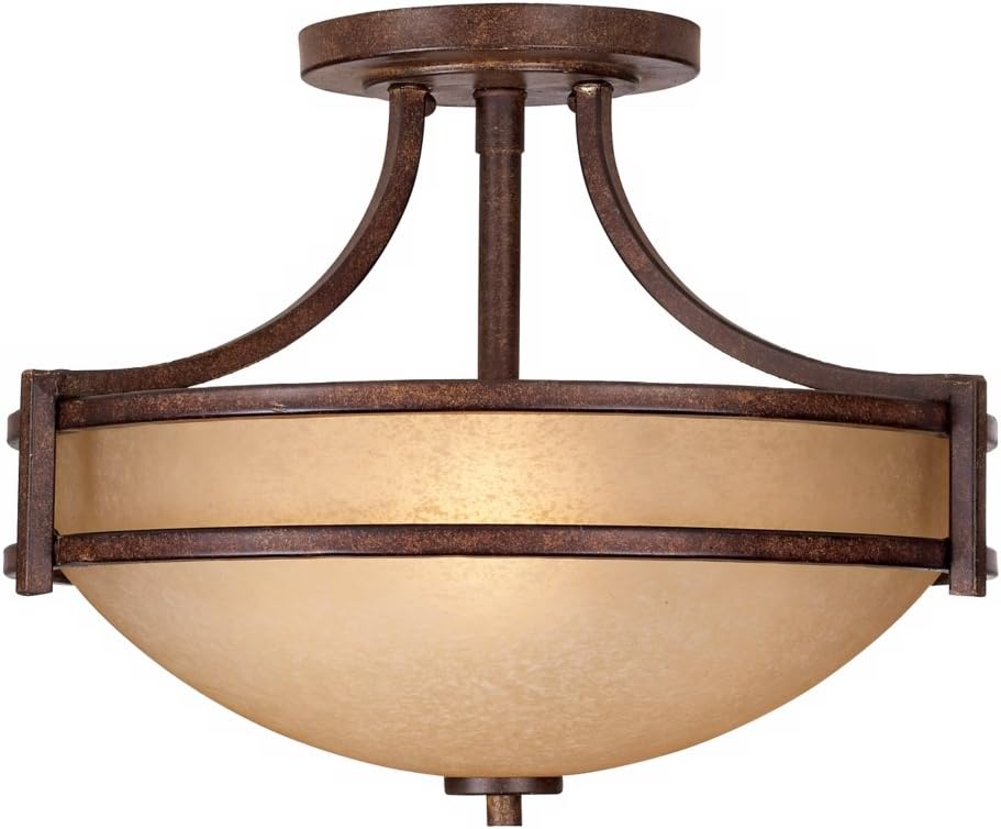 Franklin Iron Works Oak Valley Collection Rustic Farmhouse Ceiling Light Semi Flush Mount Fixture Bronze 18' Wide Cream Scavo Glass Bowl for Cottage Core Bedroom Kitchen Living Room Hallway Bathroom