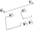 KIBI Cube Bathroom Hardware Set 5 Piece Bathroom Accessories Set | Towel Bar (24'), Towel Ring, Toilet Paper Holder, Robe Hooks (Chrome) (C-KBA15-5-2)