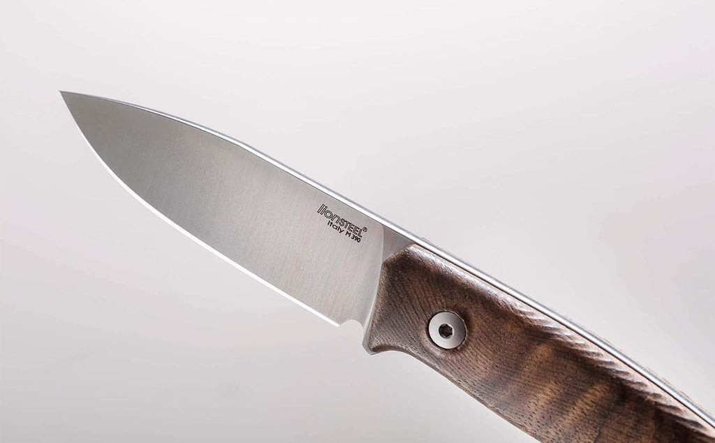 LionSTEEL M1 Bushcraft Fixed Blade Knife, M390 Sintered Steel Blade, Leather Sheath