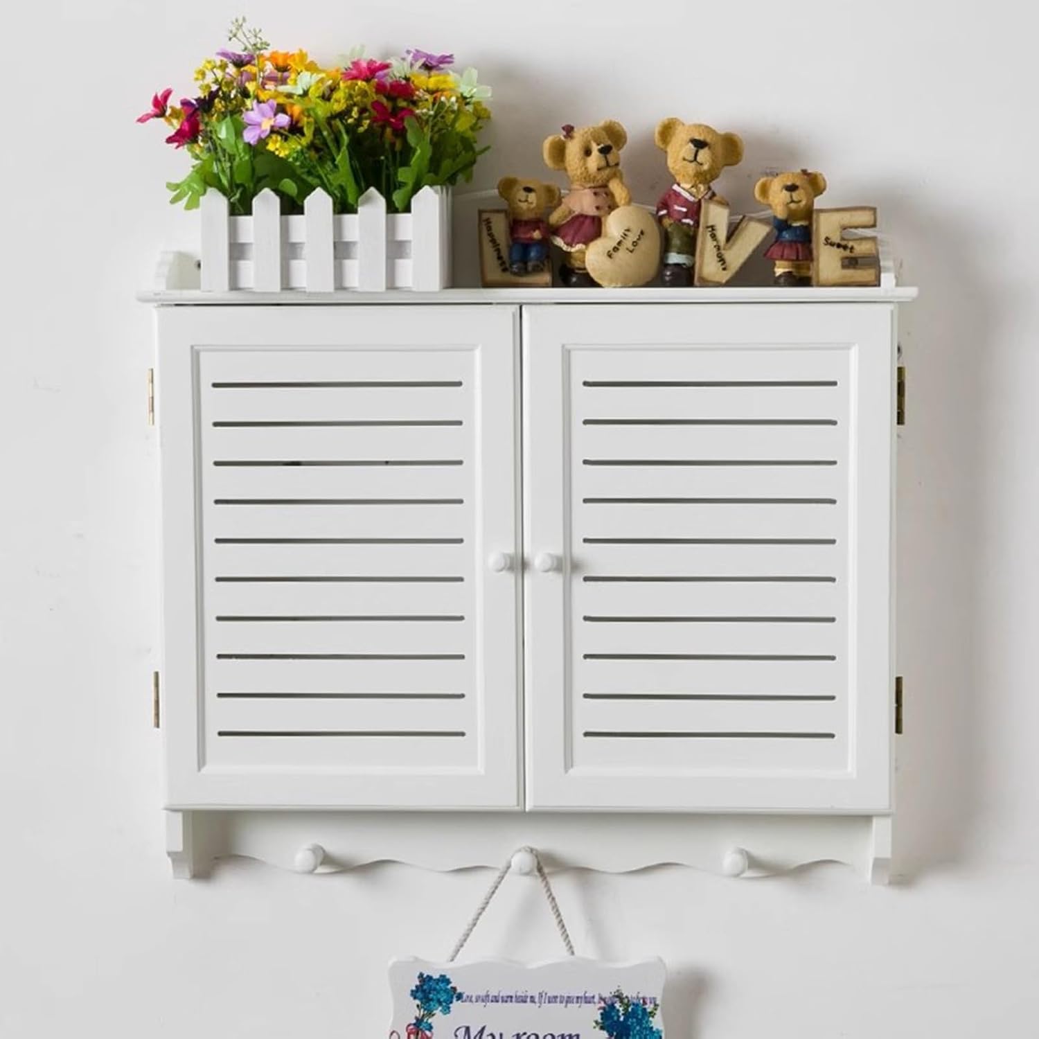 Electrical Panel Cover Breaker Box Cover Decorative with Hook, Hide WiFi Router Cover Cabinet Room Decor, Wall Mounted Vintage Electric Panel Cover, for Living Room(White,43x52CM-16.9x20.5)