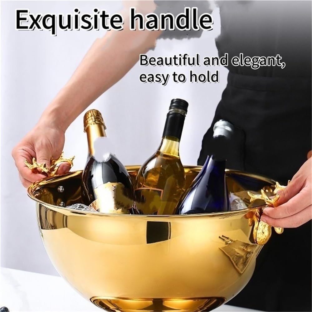 Large Champagne Bucket with Handle, Stainless Steel Ice Bucket for Parties and Bars, Beverage Tub for Cocktail Events(Gold,Large)