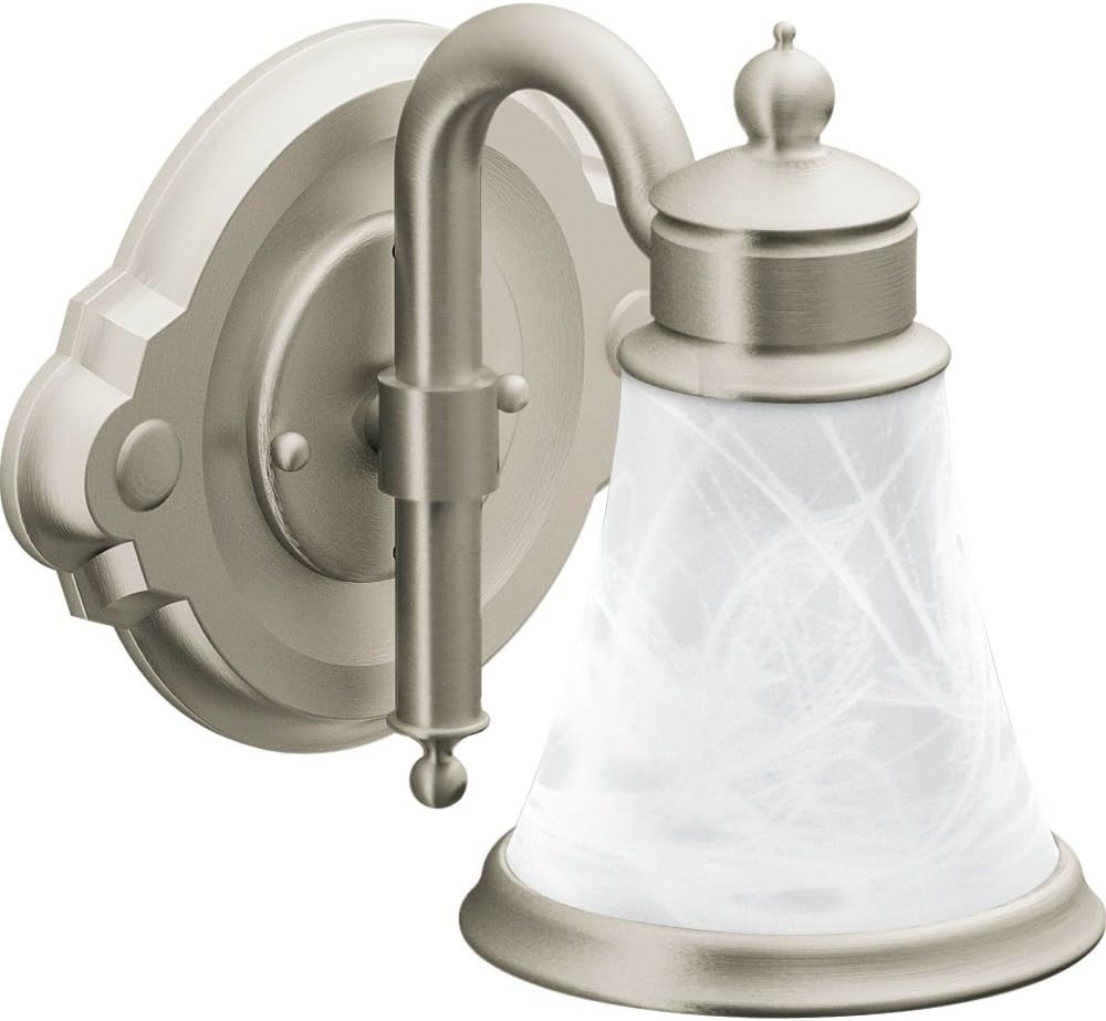 Moen YB9861BN Waterhill 1-Light Dual-Mount Bath Bathroom Vanity Fixture with Frosted Glass, Brushed Nickel