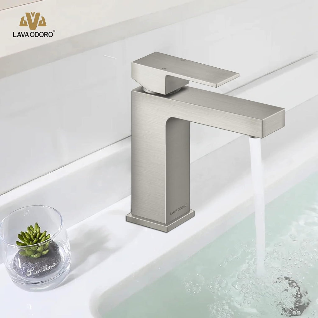 Lava Odoro Single Hole Bathroom Faucet, Brushed Nickel Bathroom Sink Faucet Single Handle Vanity Faucet with Pop up Drain Assembly, Deck Plate Included, BF307-BN