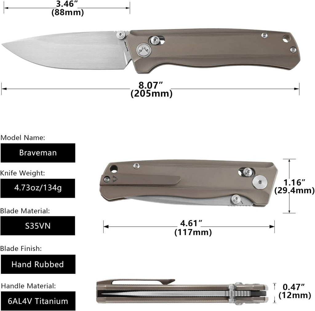 CMBMADEKNIVES CMB Braveman EDC Knife Folding Pocket knife with Clip for Men and Women Crossbar Lock Knife with S35VN Steel Blade Titanium Handle for Outdoors Camping Hiking-CMB-17 (CMB-17G)