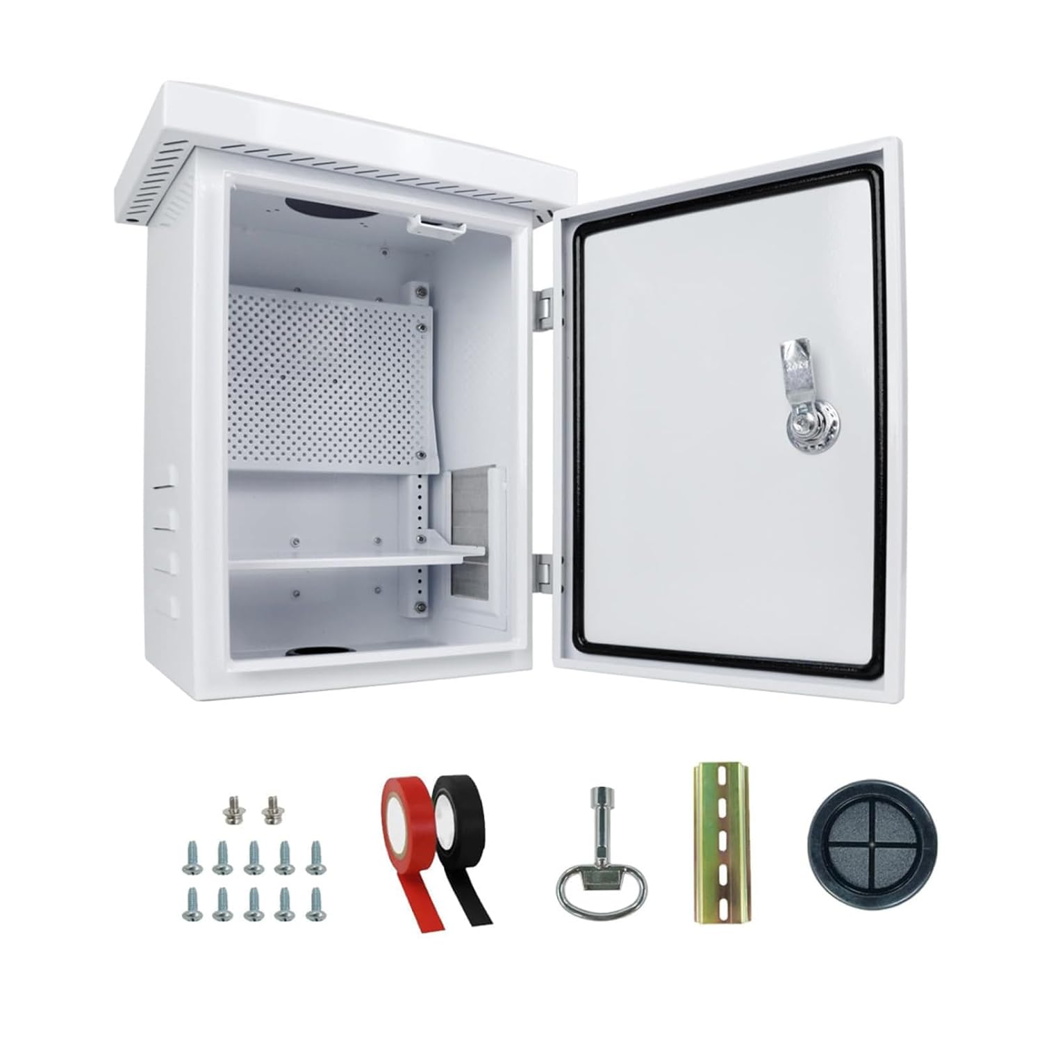 Outdoor Electrical Box NEMA Enclosure - 19.7x15.7x11.8 Network Weatherproof Exterior Box Ventilated Enclosure hinged Galvanized Electrical Ventilation Design(500x400x300mm)