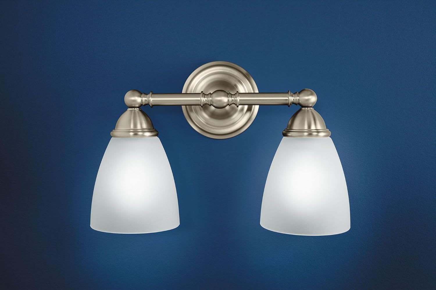 Moen YB2262CH Brantford 2-Light Dual-Mount Bath Bathroom Vanity Fixture with Frosted Glass, Chrome