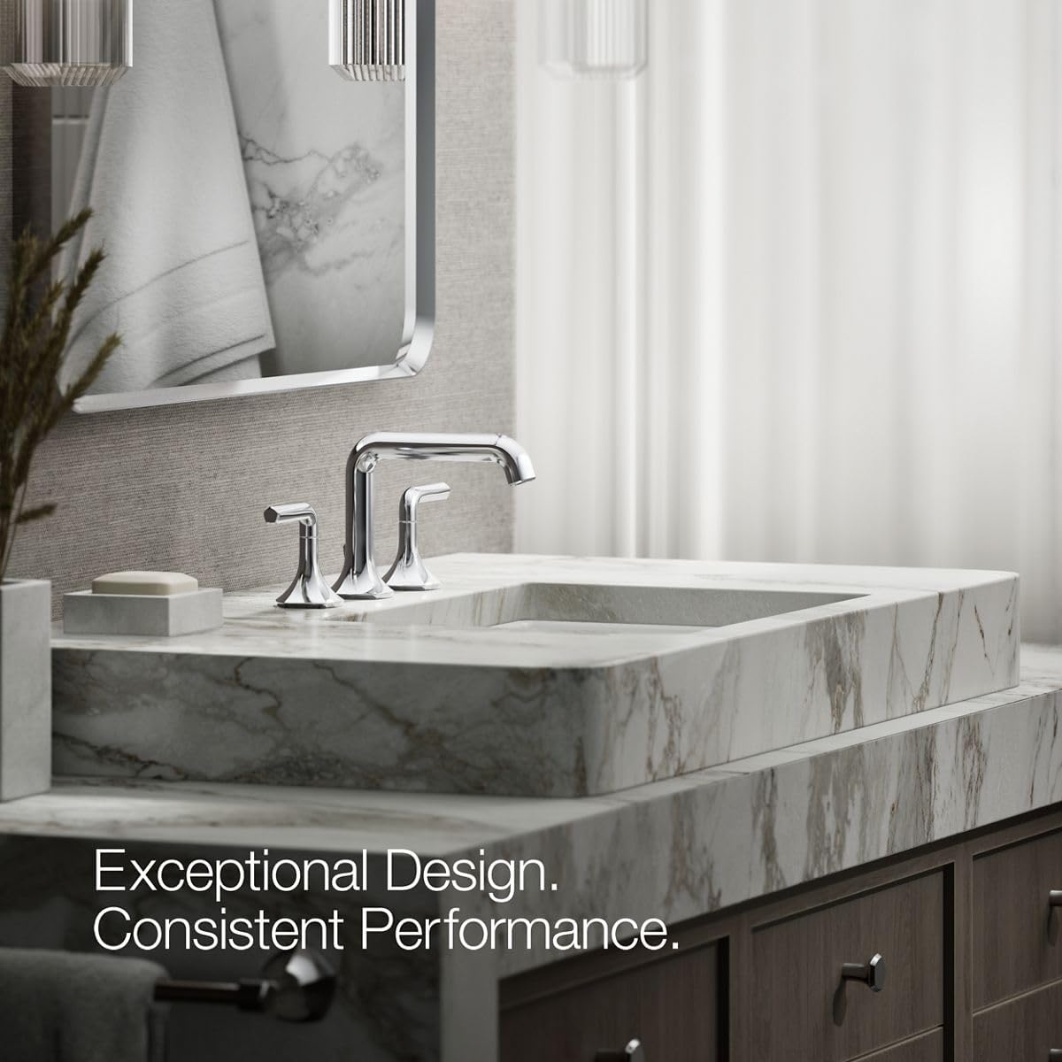 KOHLER 27009-K-CP Occasion Bathroom Sink Faucet Spout, Stationary Deck-Mount Bathroom Sink Spout, 1.0 gpm, Polished Chrome