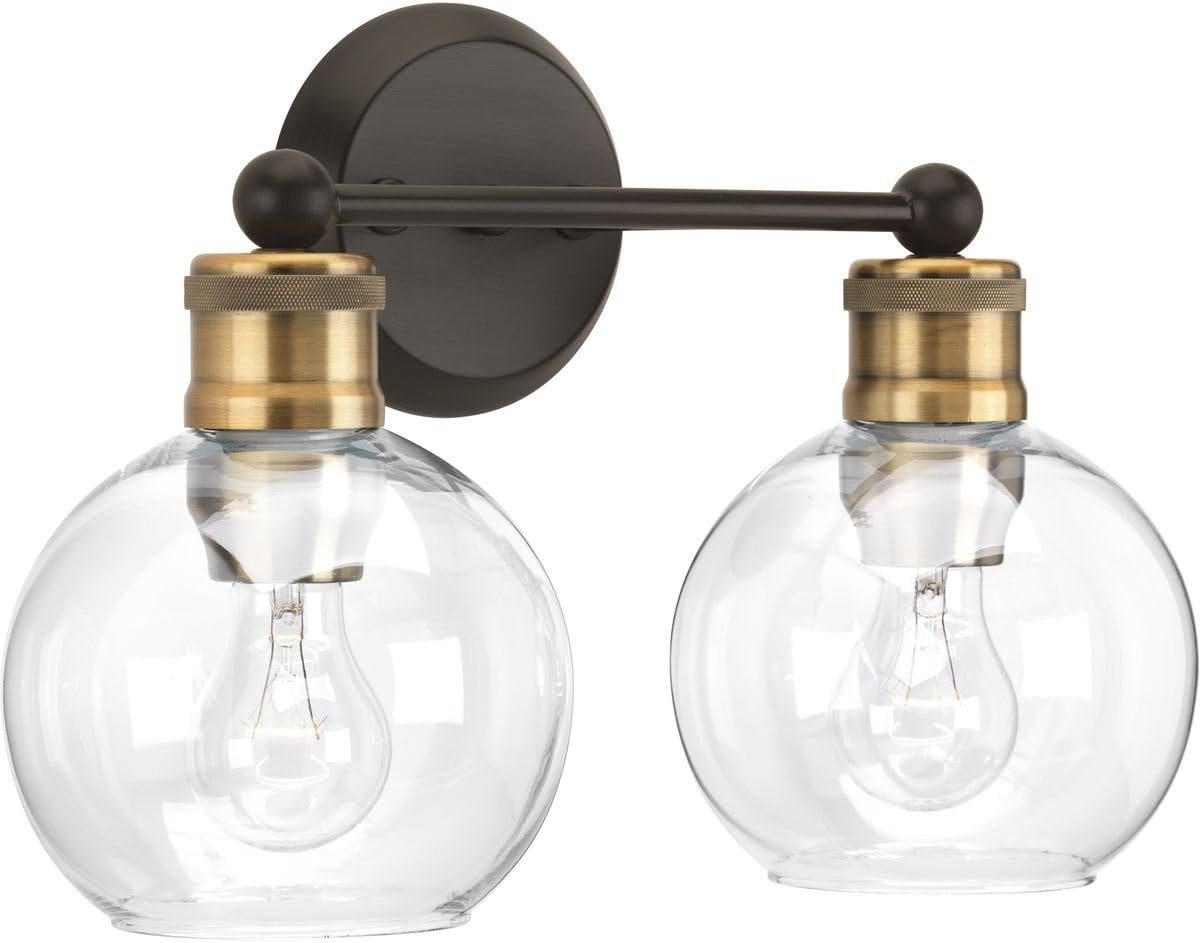 Hansford Collection 2-Light Clear Glass Coastal Bath Vanity Light Antique Bronze