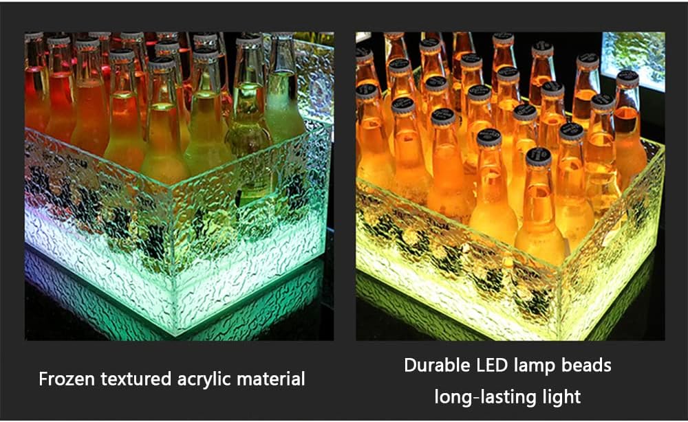 LED Ice Pattern Luminous Wine Barrel, Colorful Light Ice Bucket Wine Bottle Display Stand, Manual Control Light Suitable for Commercial Home Bars, Adult Party Gifts,Yellow,B