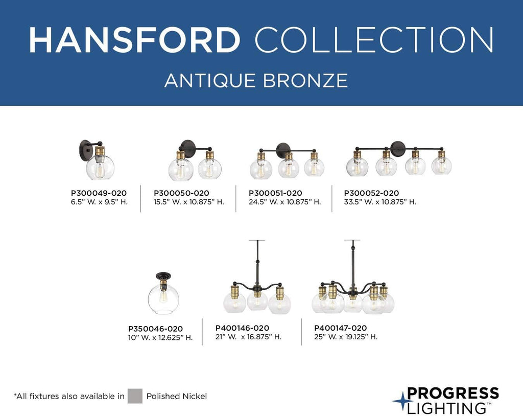 Hansford Collection 2-Light Clear Glass Coastal Bath Vanity Light Antique Bronze