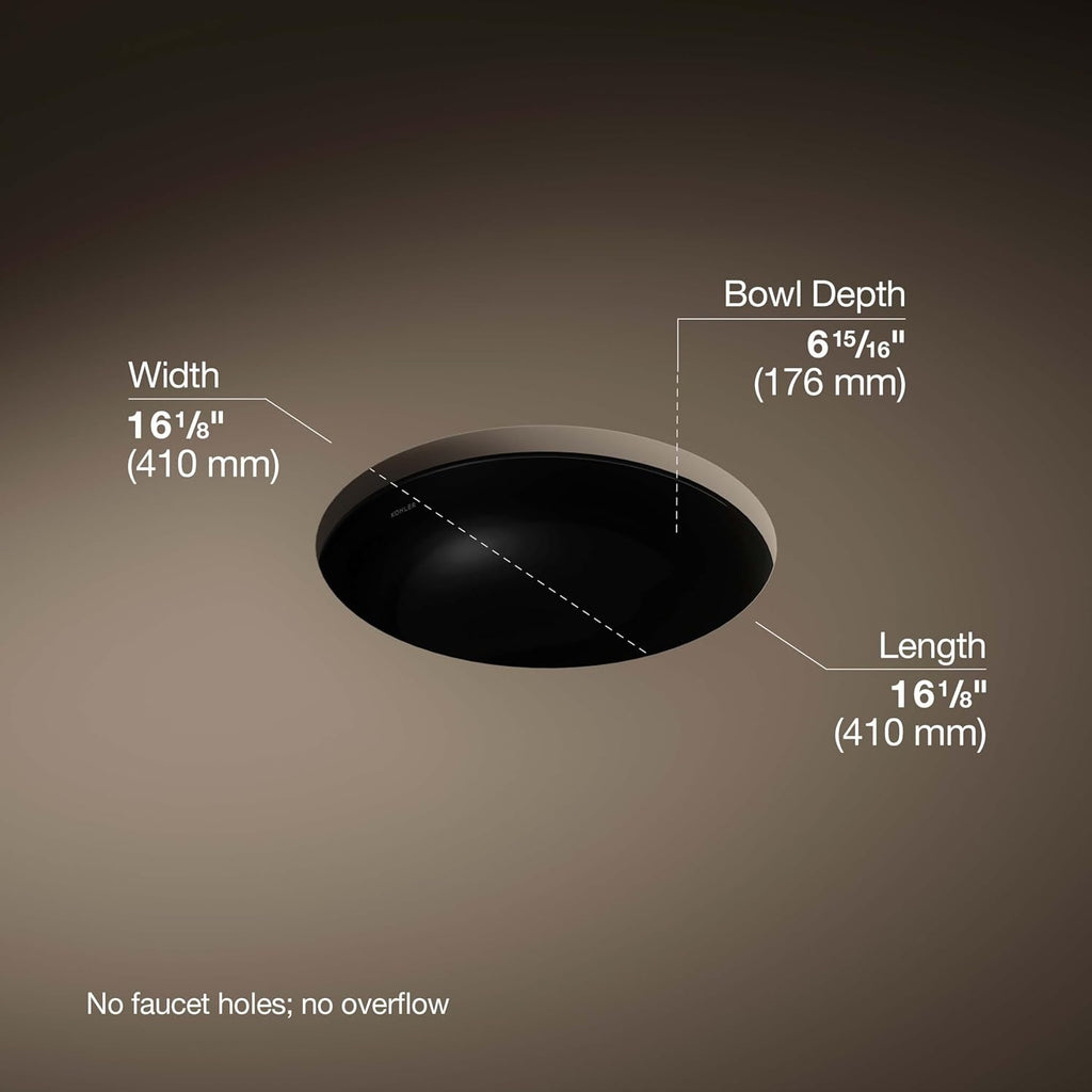 KOHLER K-29000-7 Caxton Undercounter Bathroom Sink, Round, Black Black