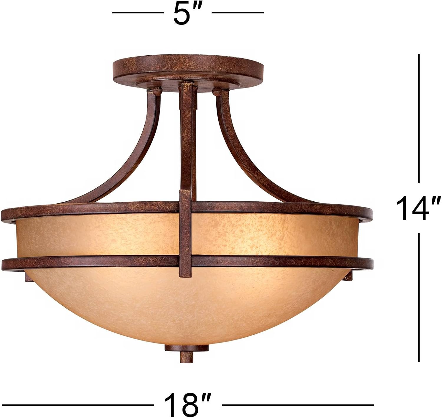 Franklin Iron Works Oak Valley Collection Rustic Farmhouse Ceiling Light Semi Flush Mount Fixture Bronze 18' Wide Cream Scavo Glass Bowl for Cottage Core Bedroom Kitchen Living Room Hallway Bathroom