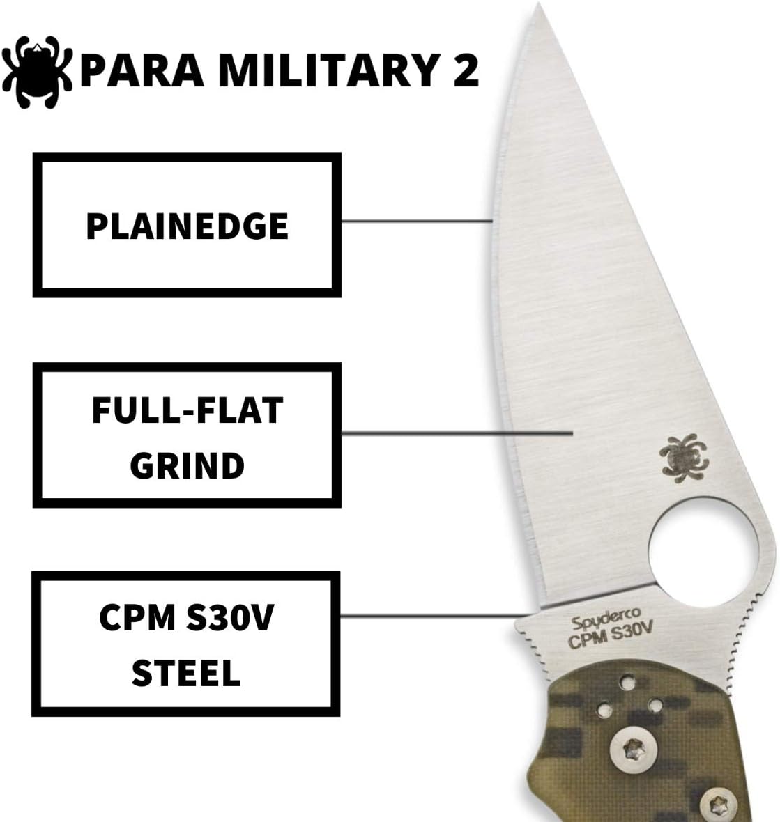 Spyderco Para Military 2 Folding Pocket Knife with 3.4' CPM S45VN Steel Blade and G-10 Handle - EDC Knife for Men and Women, Perfect for Hunting, Tactical, Camping, Survival - PlainEdge - C81GPCMO2