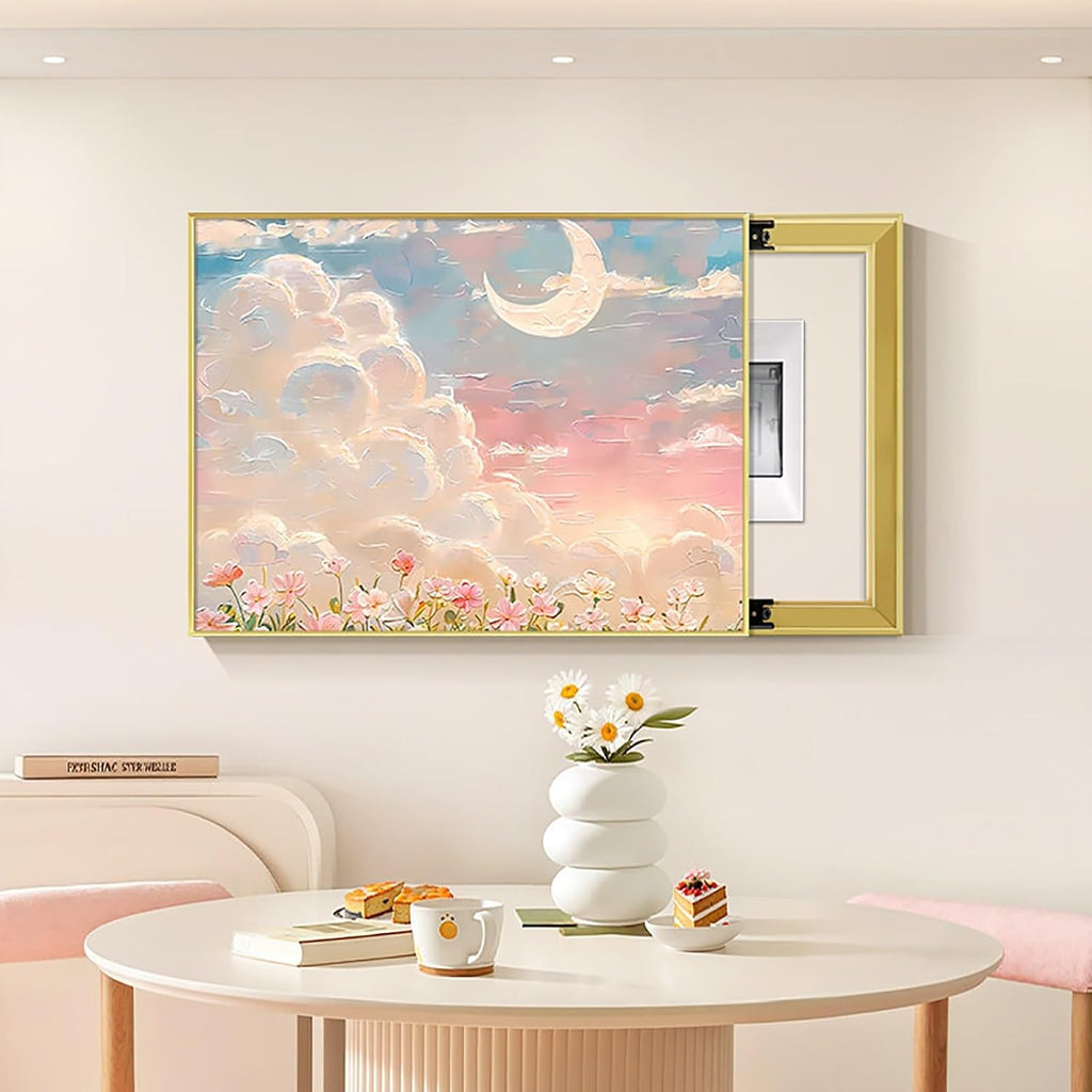 Meter Decorative Painting, Creative Switch Box, Hide Breaker Box Cover, PS Frame for Living Room Home Office, Various Styles Available(Pink 1,70 * 50cm/27.5 * 19.7in)