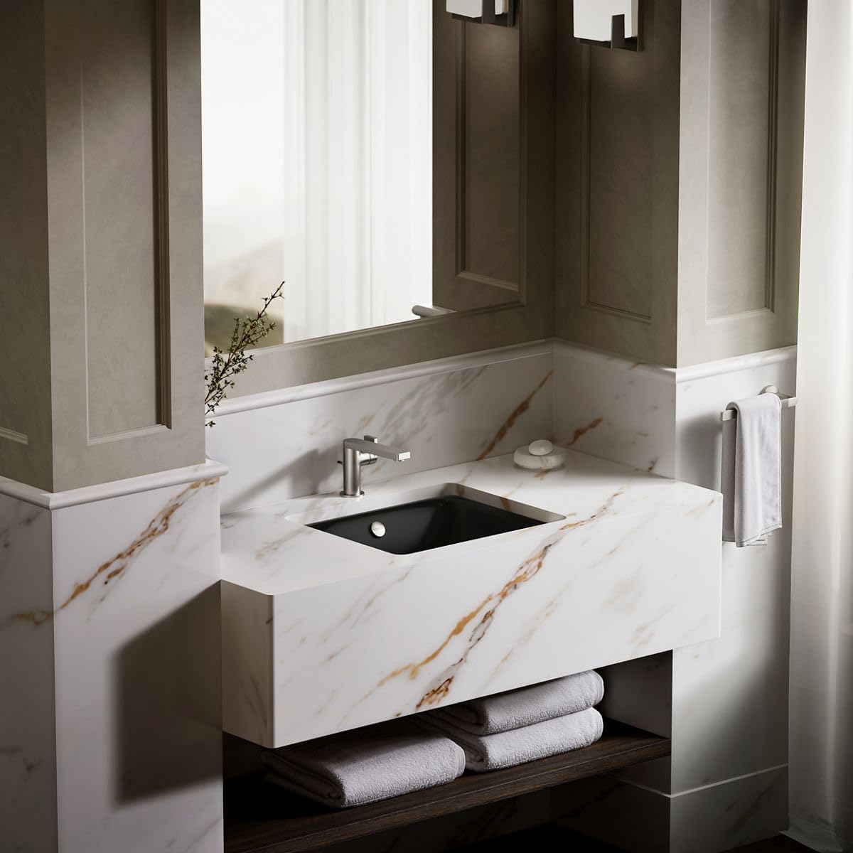 KOHLER 5400-7 Iron Plains Dual-Mount Bathroom Sink, Black