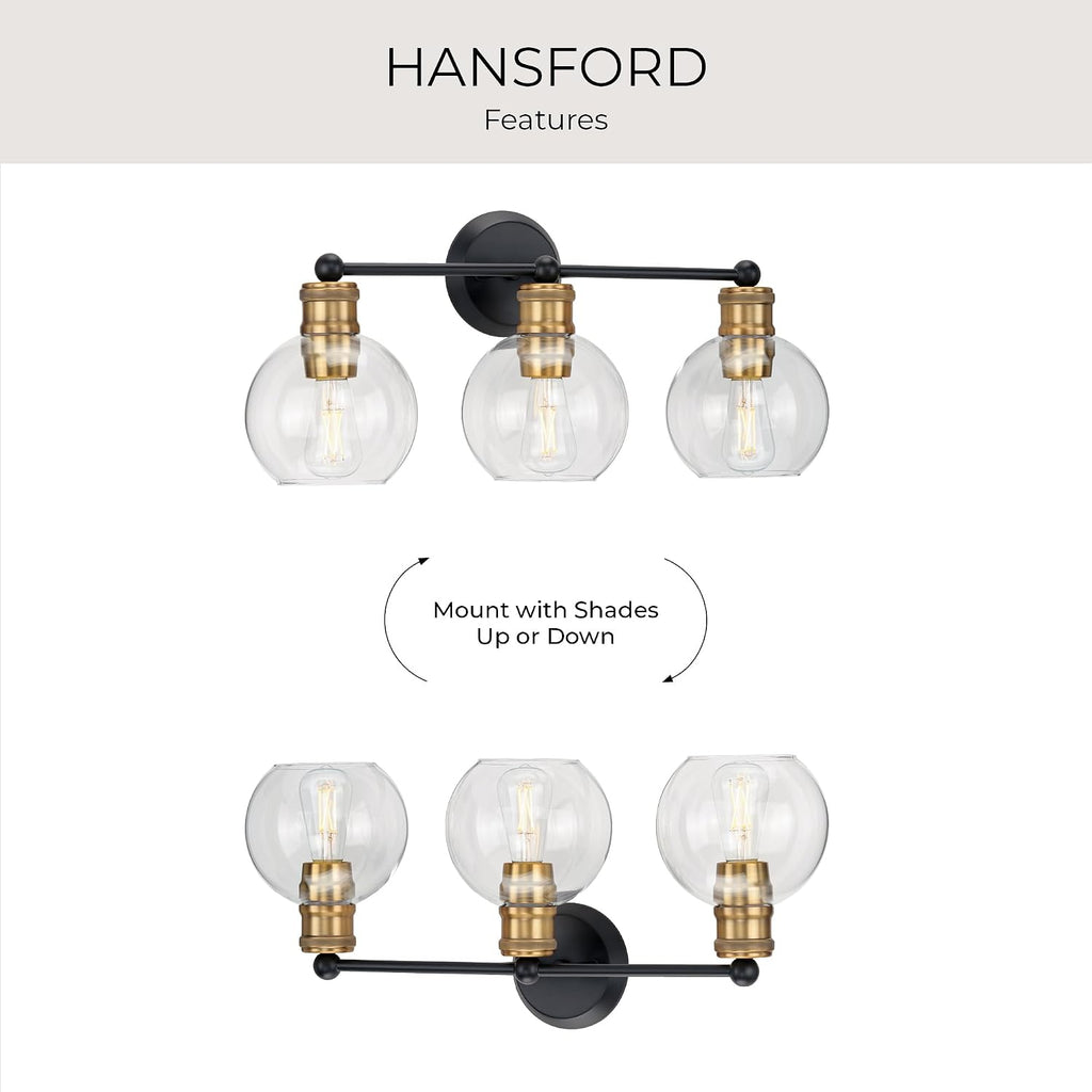 Hansford Collection 3-Light Clear Glass Coastal Bath Vanity Light Antique Bronze