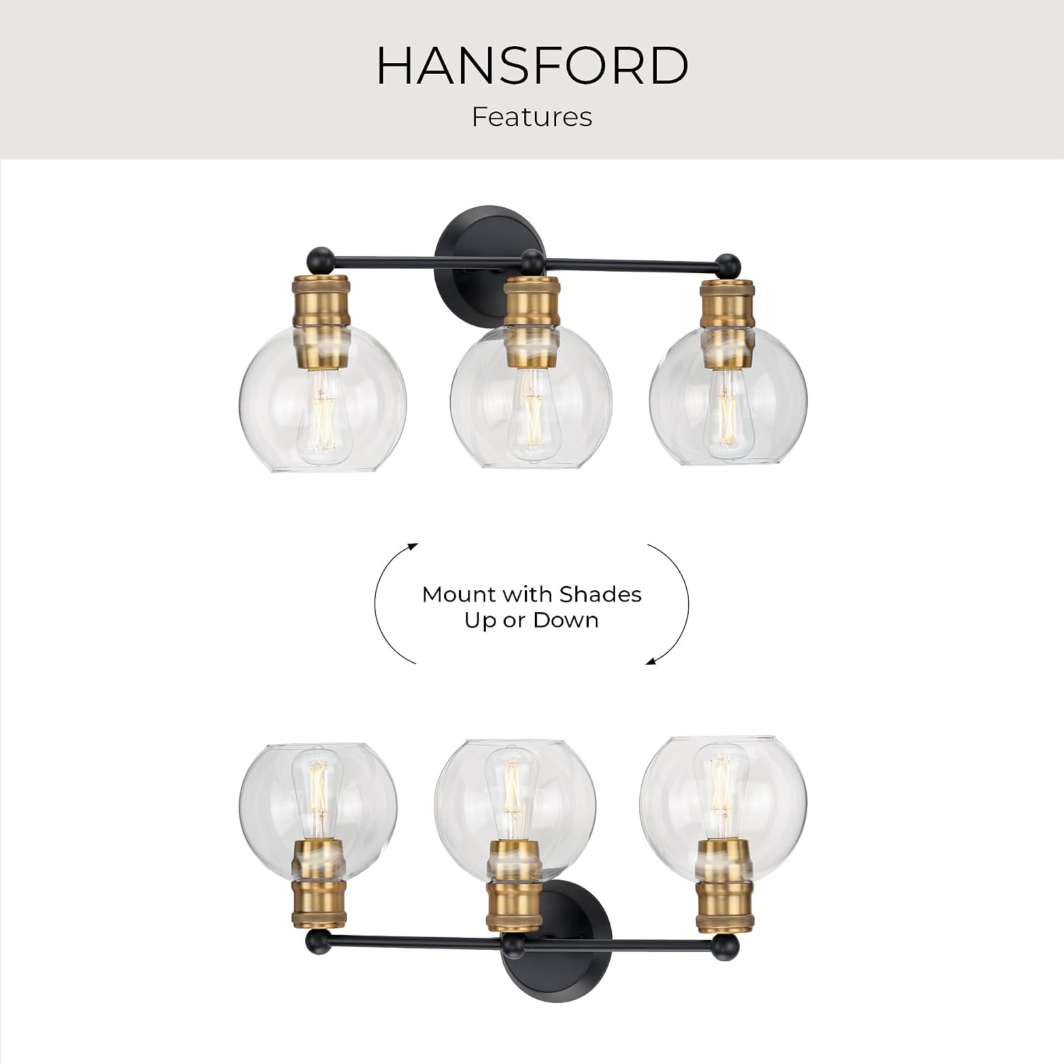 Hansford Collection 3-Light Clear Glass Coastal Bath Vanity Light Antique Bronze