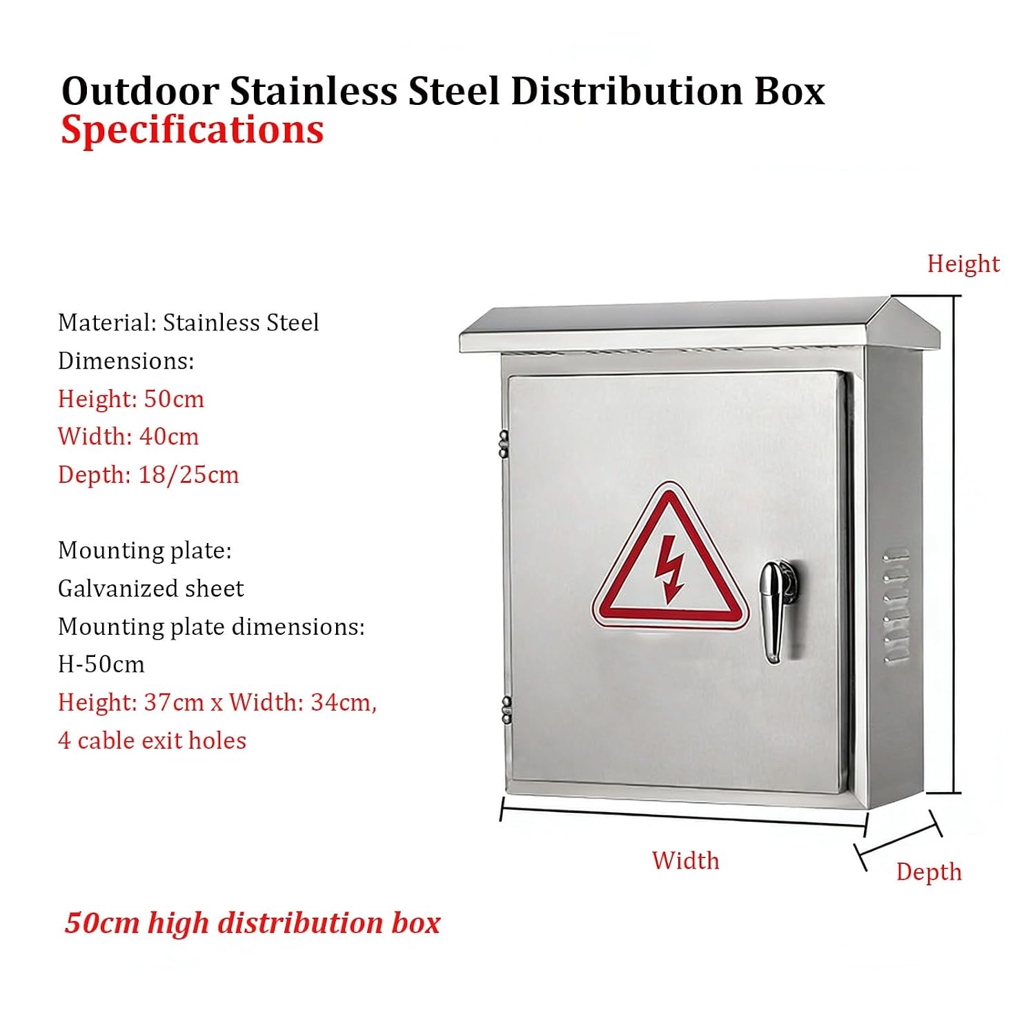 Steel Electrical Enclosure Box, Weatherproof Enclosure with Triple Hinges & Lock, Power Distribution Box with Mounting Plate, Wall Mounted Electrical Junction Box(19.7x15.7x9.8 in)