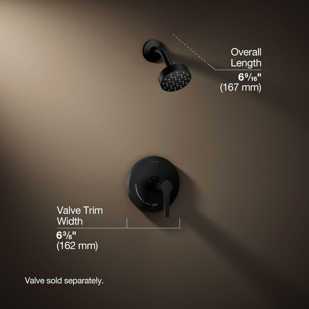KOHLER TS97077-4G-BL Pitch Rite-Temp Shower Trim Kit, 1.75 GPM, Includes Faceplace with Handle, Showerhead, Shower Arm and Flange, Matte Black