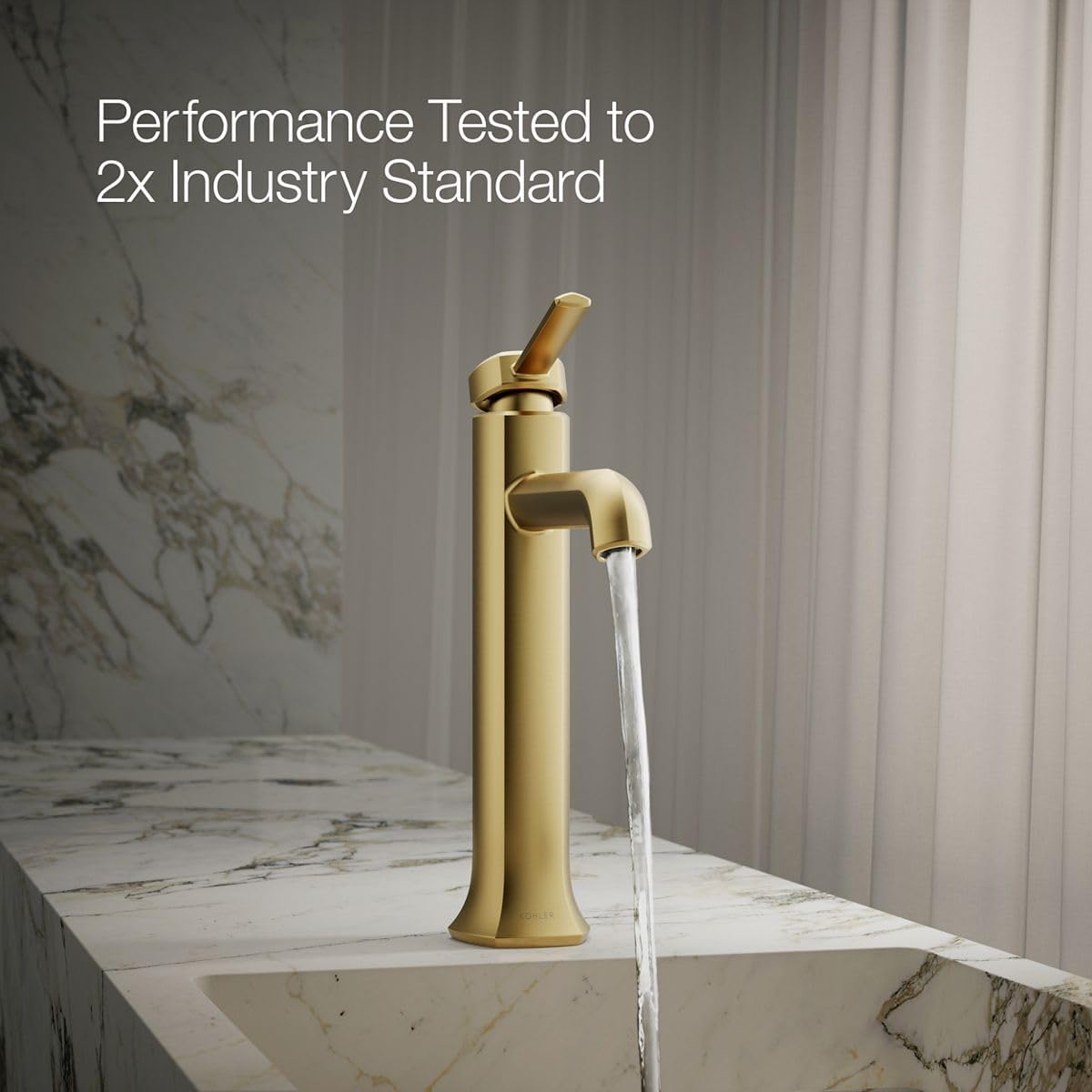KOHLER 27003-4K-2MB Occasion Tall Single-Handle Bathroom Faucet with Pop-Up Drain Assembly, One Hole Bathroom Sink Faucet, 1.0 gpm, Vibrant Brushed Moderne Brass