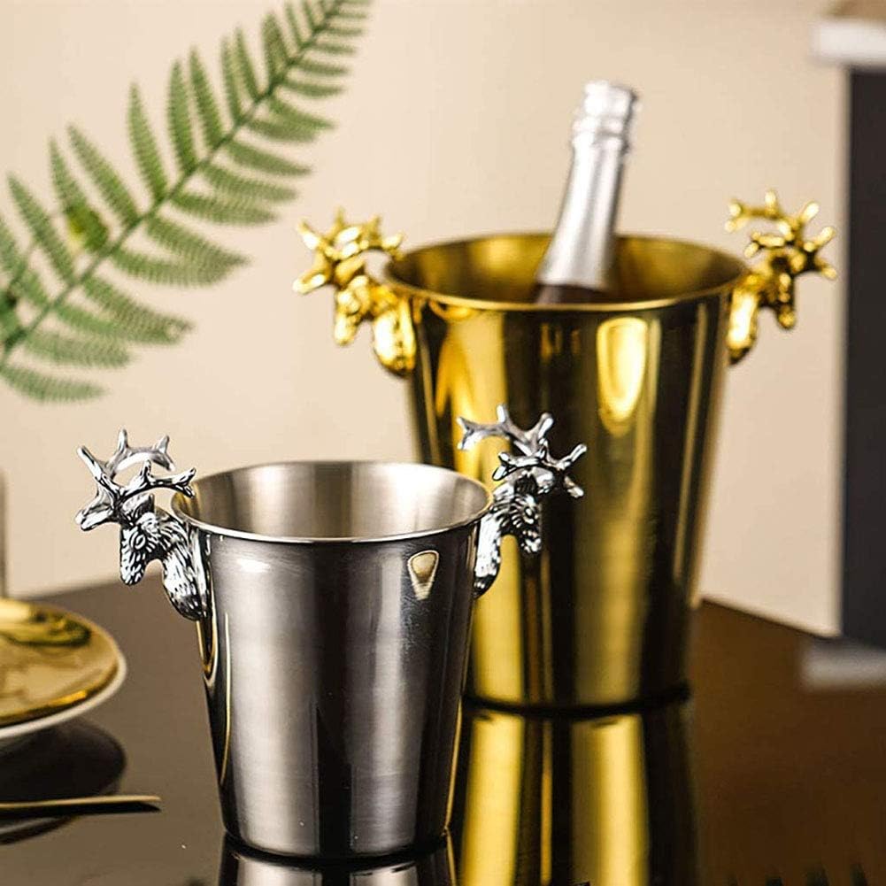 Ice Cube Storage Metal ChampagneStainless Steel Plated Ice Bucket Deer Head Shandle Ice Bucket Suitable for Beer, Wine and Cocktail Parties/Gold/3L (Silver 5L)