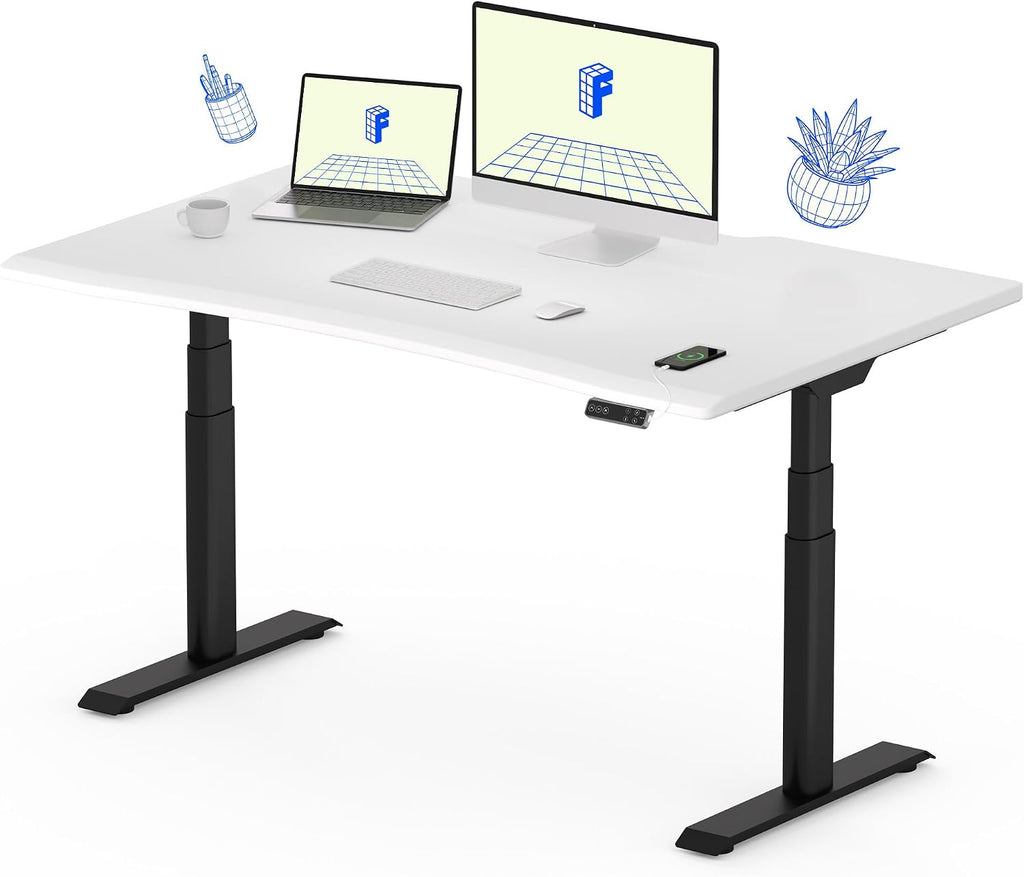 FLEXISPOT E6 Pro Oval Leg Dual Motor 3 Stages Standing Desk 48x30 Inch Skin-Friendly Electric Height Adjustable Whole-Piece Sit Stand Up Desk 150KG Load Capacity (Black Frame + White Desktop)